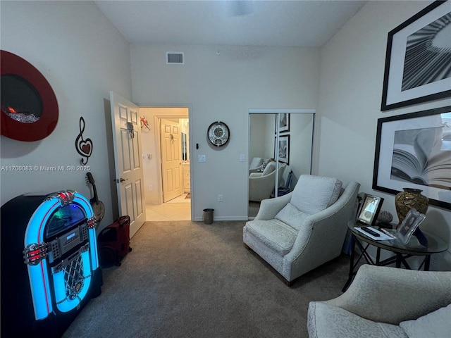 living area with carpet floors