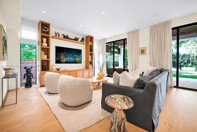 living room with light wood-type flooring