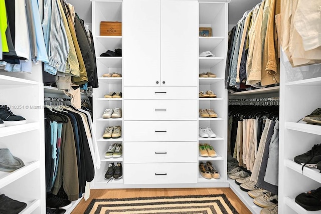 spacious closet with light hardwood / wood-style floors