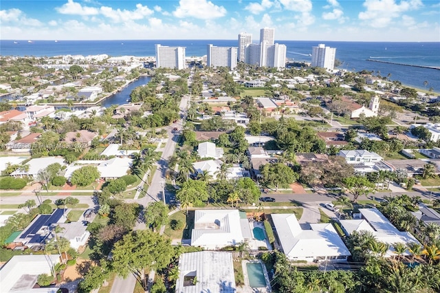 bird's eye view featuring a water view