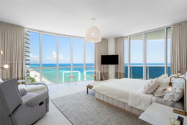 bedroom with expansive windows and access to exterior