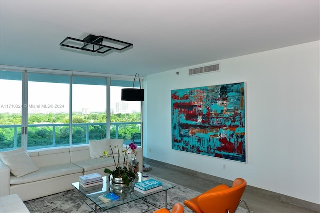 living room with wood-type flooring