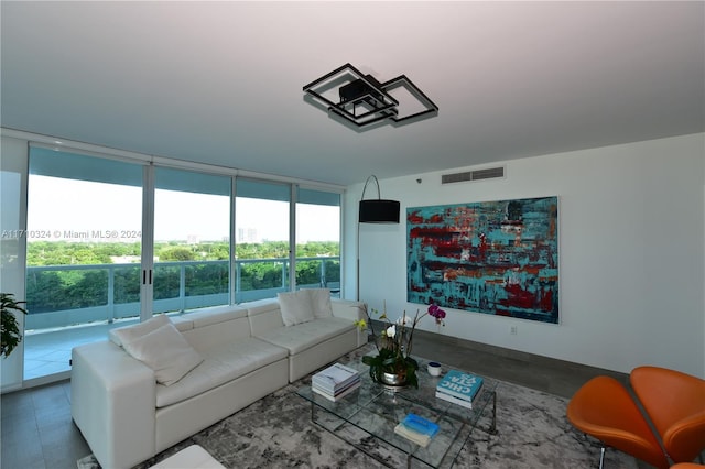 living room with expansive windows