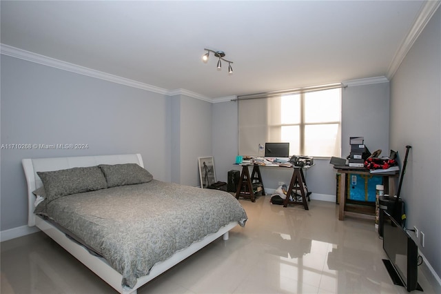 bedroom with crown molding