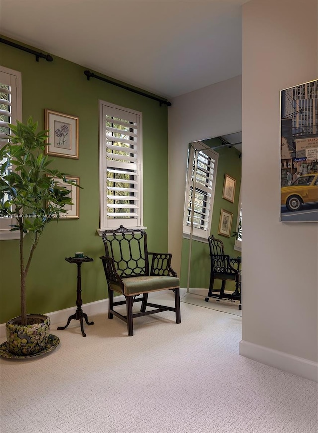 sitting room featuring carpet floors