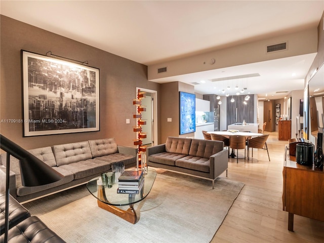 living room with light wood-type flooring