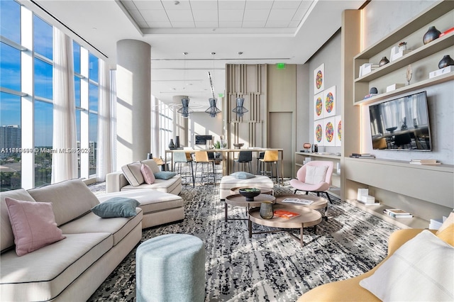 living room with a raised ceiling