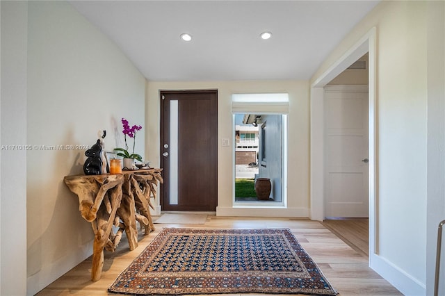 entrance foyer with light hardwood / wood-style floors