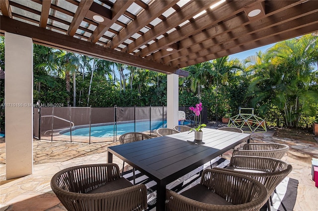 view of patio / terrace featuring a pergola and a fenced in pool