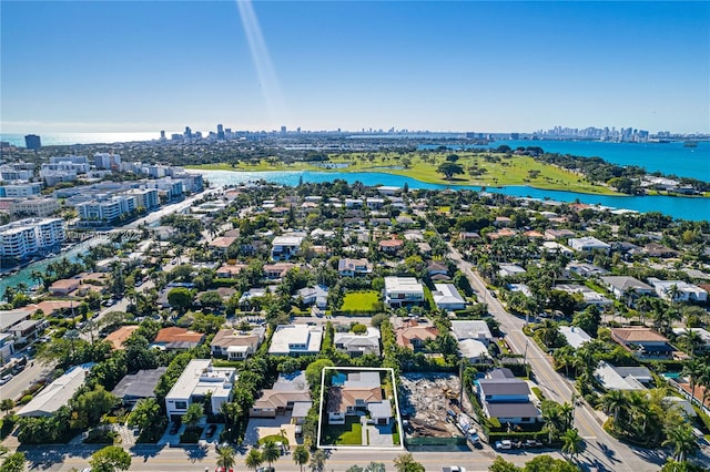 bird's eye view featuring a water view