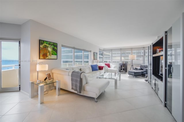 living area featuring light tile patterned floors