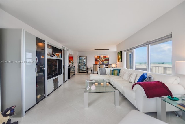 living room featuring light tile patterned floors