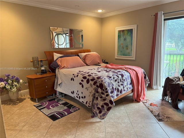 tiled bedroom with crown molding