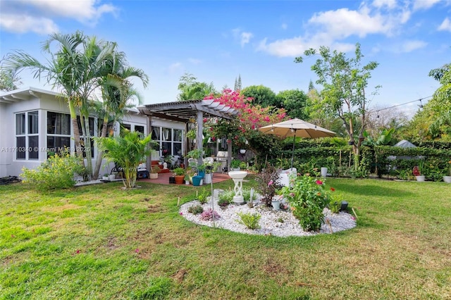 view of yard featuring a pergola and a patio