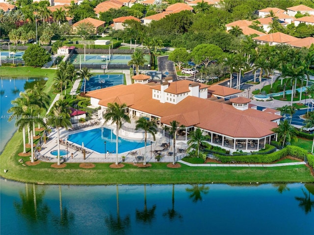 aerial view with a water view