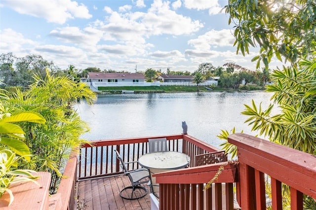 deck with a water view