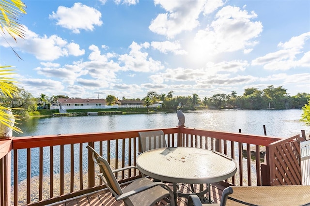 deck with a water view