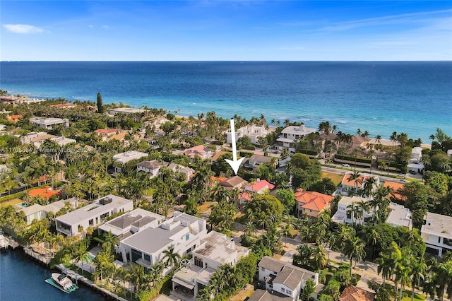 aerial view with a water view