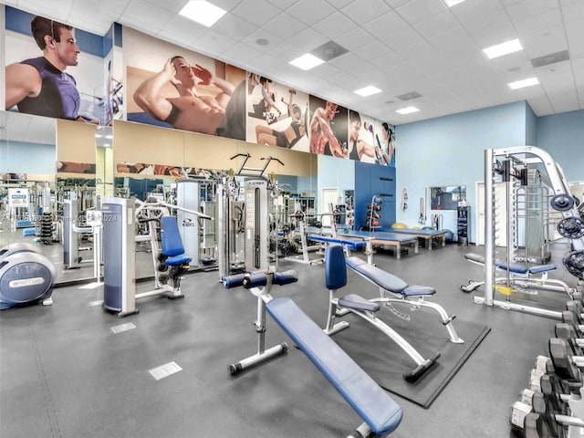 gym with a drop ceiling