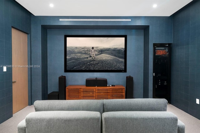 cinema room with tile walls