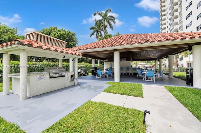 view of patio with area for grilling and an outdoor kitchen