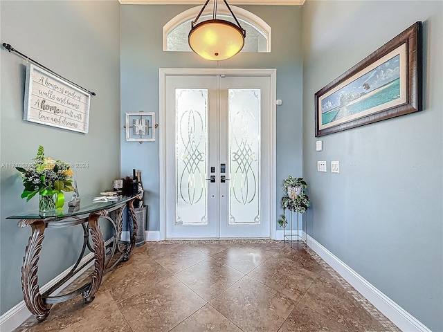 foyer featuring french doors