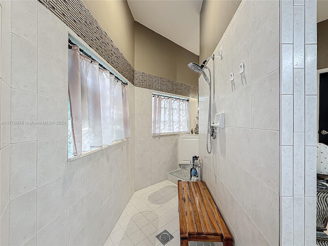 bathroom with a shower with shower curtain