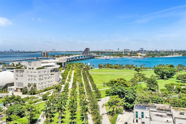 aerial view with a water view