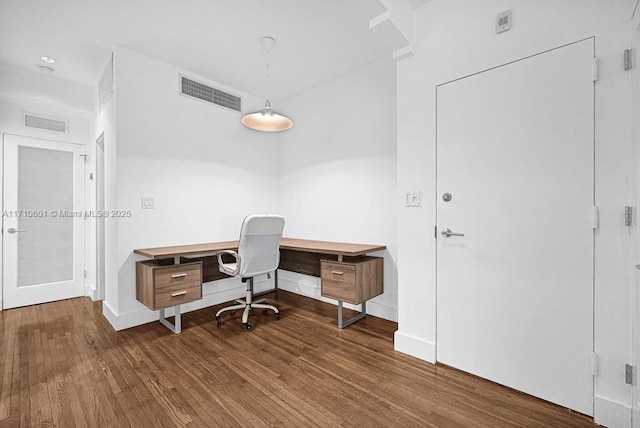 office area with dark wood-type flooring