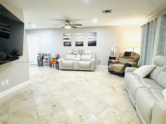 living room featuring ceiling fan