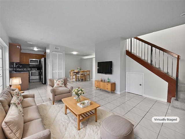 view of tiled living room