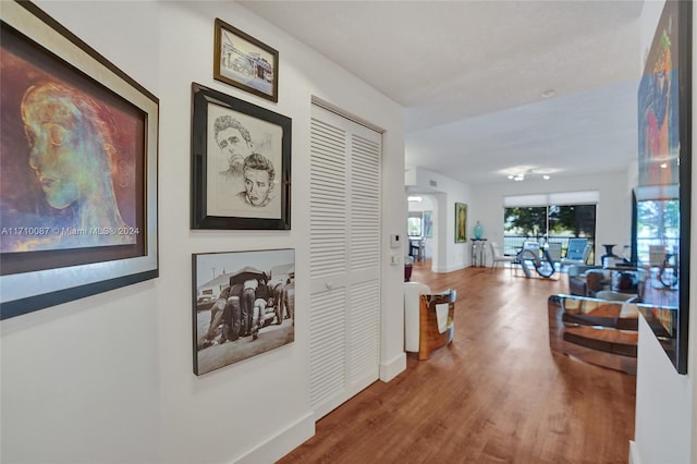 corridor with hardwood / wood-style flooring