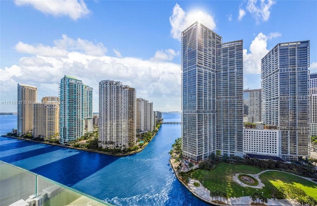 property's view of city featuring a water view