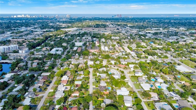 drone / aerial view featuring a city view