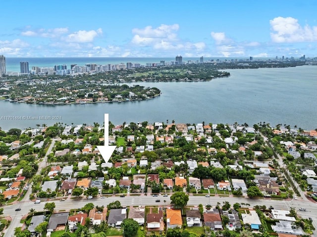 aerial view featuring a water view