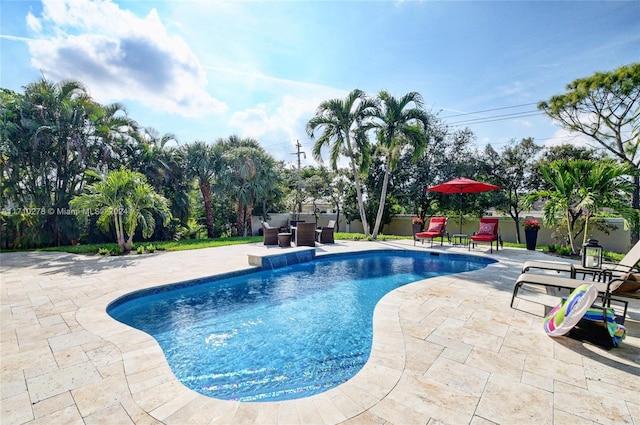 view of pool featuring a patio area