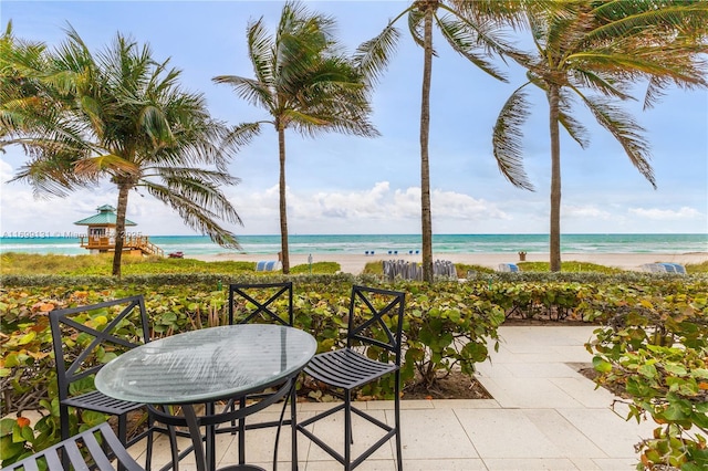 exterior space with a beach view