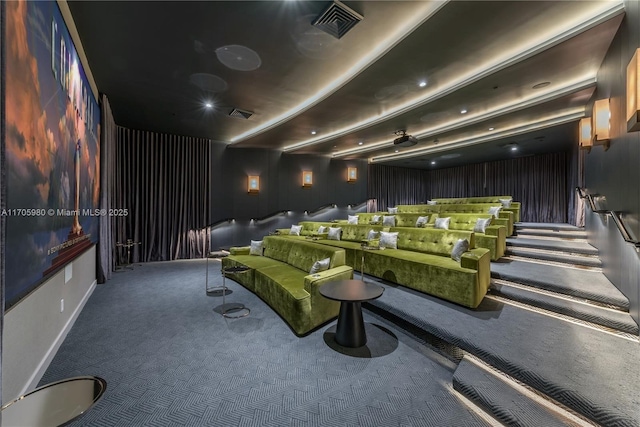 cinema room featuring carpet floors