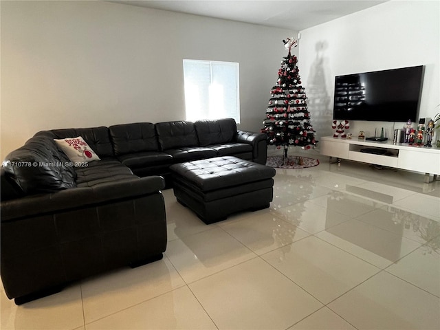 living room featuring light tile patterned floors