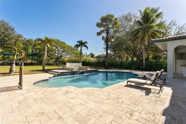 view of swimming pool with a patio