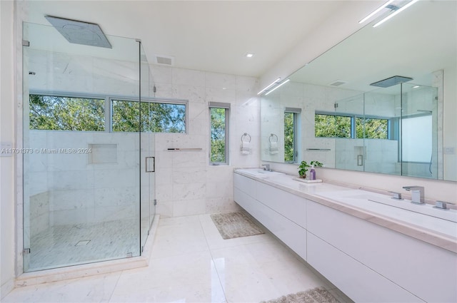 6301 SW 114th St, Pinecrest, FL 33156 - full bath featuring double vanity, a shower stall, and tile patterned flooring