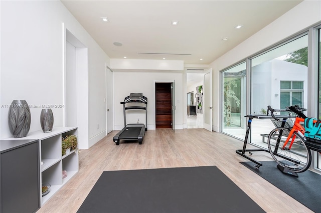 workout room with light wood-type flooring