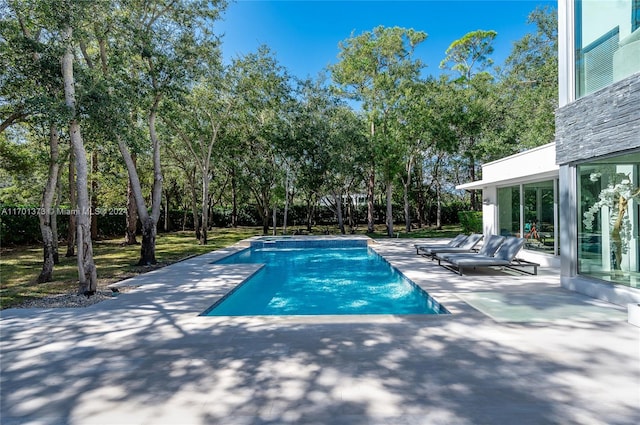 view of swimming pool with a patio