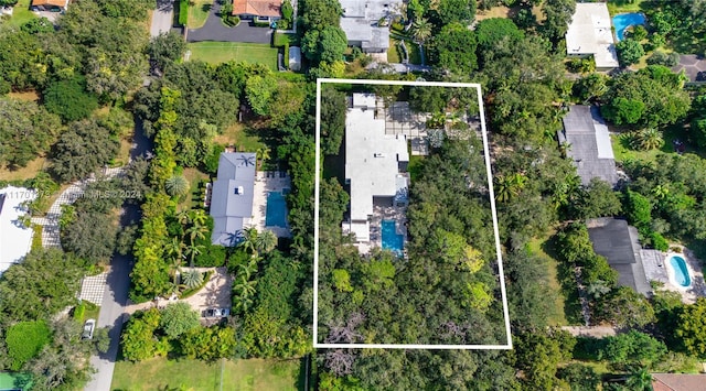 6301 SW 114th St, Pinecrest, FL 33156 - aerial view of residential area featuring a pool and property boundaries highlighted