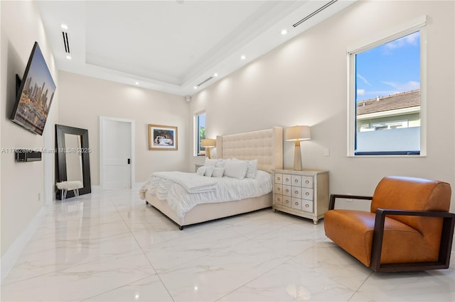 bedroom featuring a tray ceiling