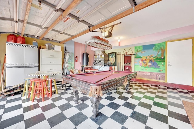 rec room with water heater and pool table