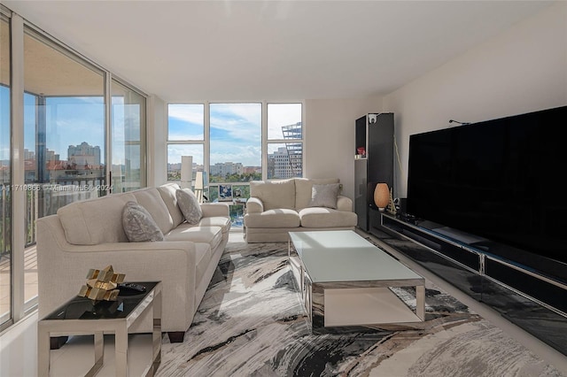 living room with expansive windows