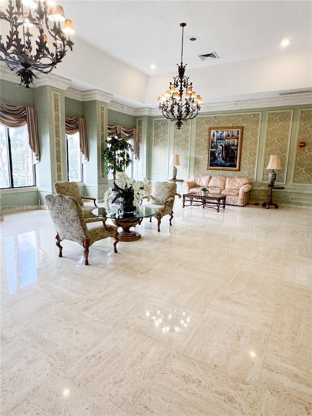 interior space featuring a chandelier