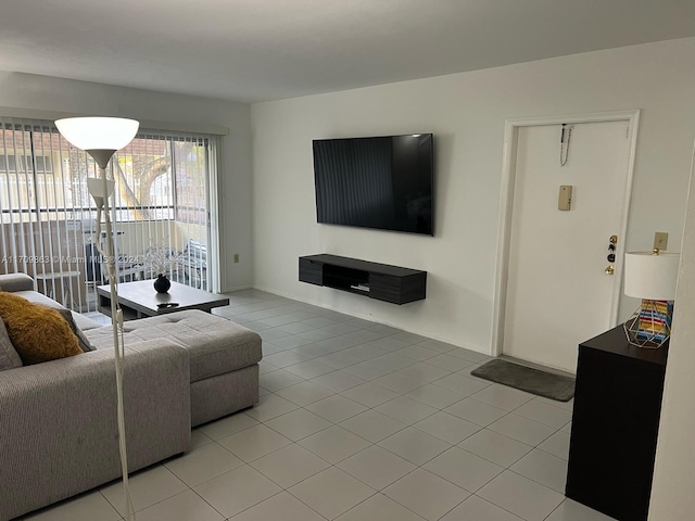 living room with light tile patterned floors