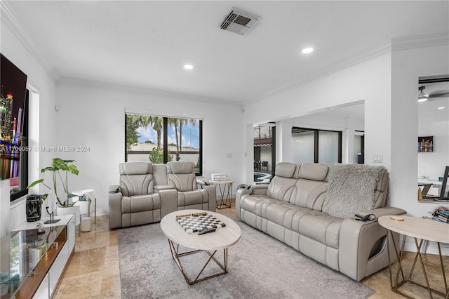 living room featuring ornamental molding